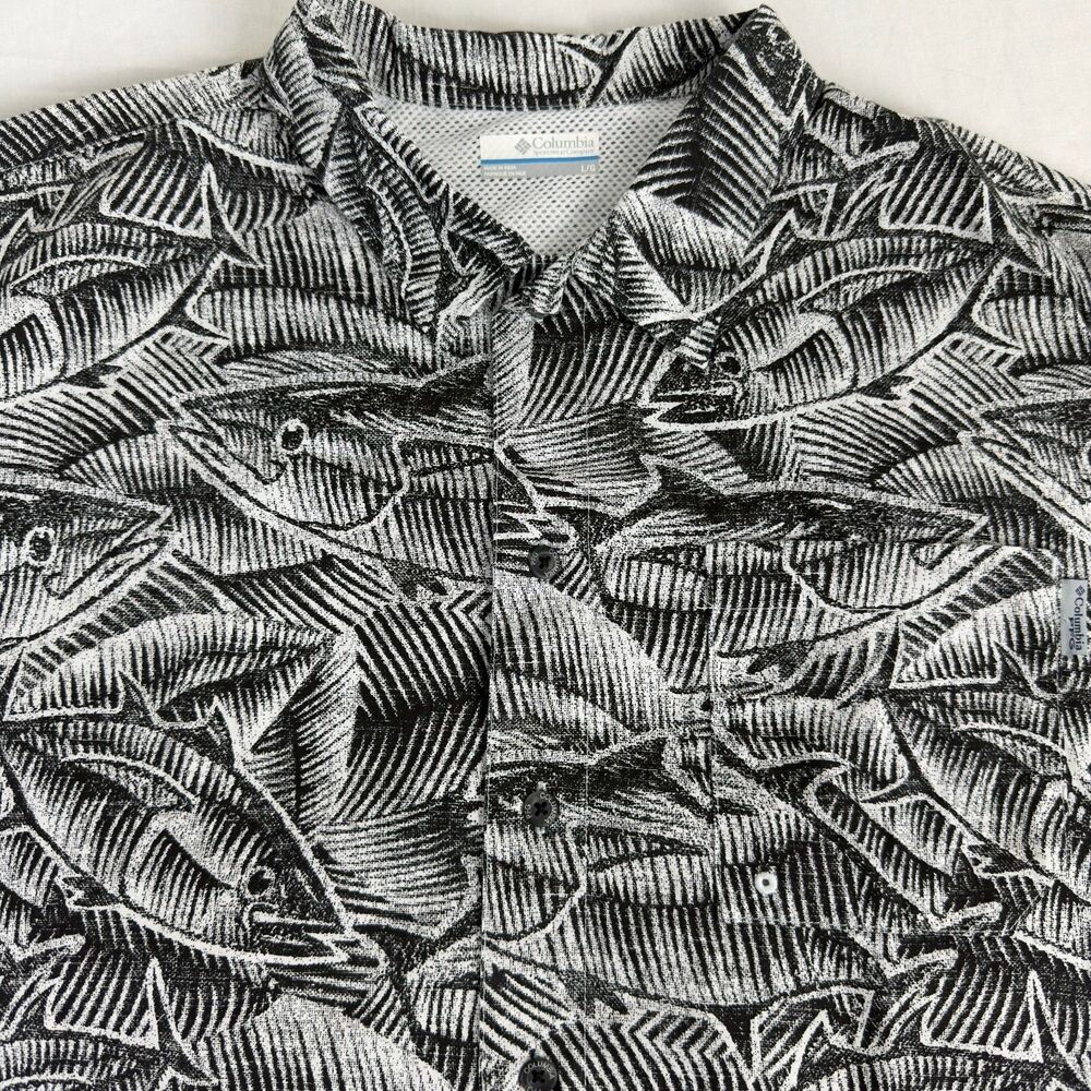 Columbia PFG All Over Fish Men's L S/S Button Up Shirt Cotton, Polyester Blend